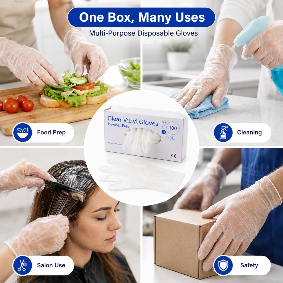 1ABOVE 100 Clear Vinyl Disposable Gloves Small, Powder-Free Latex-Free Ambidextrous Gloves for Food Handling Except Fatty Foods, Cleaning, Hairdressing, Beauty & Everyday Tasks