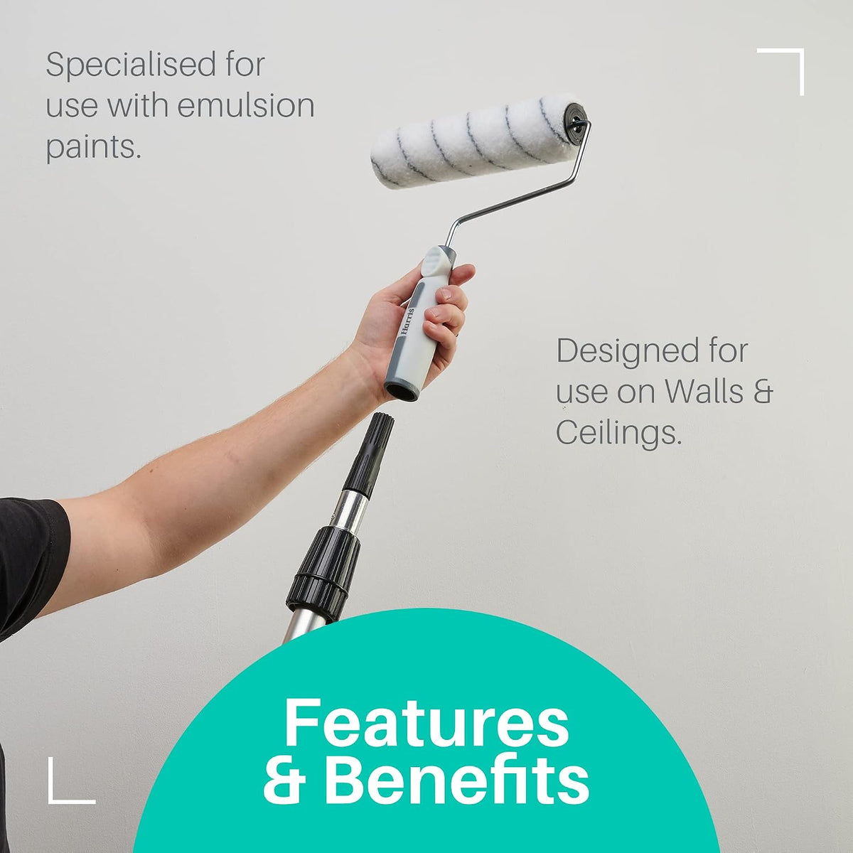 Harris Seriously Good Walls & Ceilings Paint Roller Set 9in, 1 x 9" Frame, 4 x 9" Medium Pile Roller Sleeves & Tray 9"