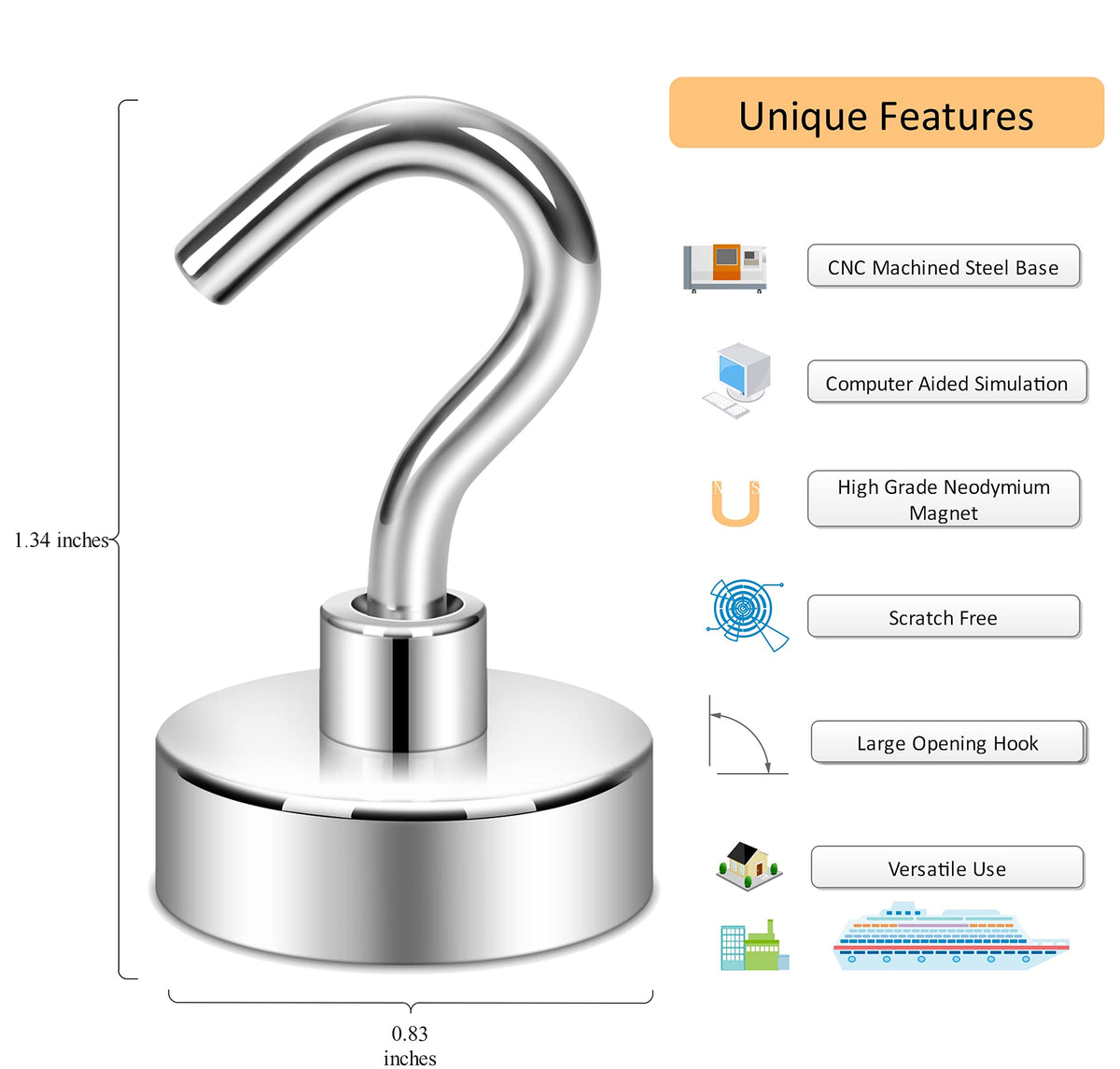 Neosmuk Magnetic Hooks,10kg+ Heavy Duty Cruise Hooks, Silver, 10 Pack