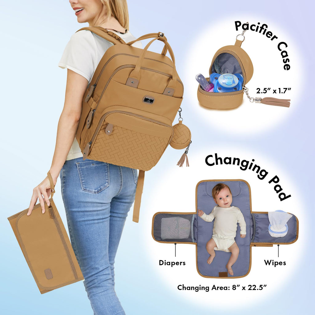 Dikaslon Baby Changing Bag Backpack, Large Nappy Back Pack Multifunction Baby Bags with Portable Changing Mat, Pacifier Holder, and Stroller Straps, for Mom and Dad