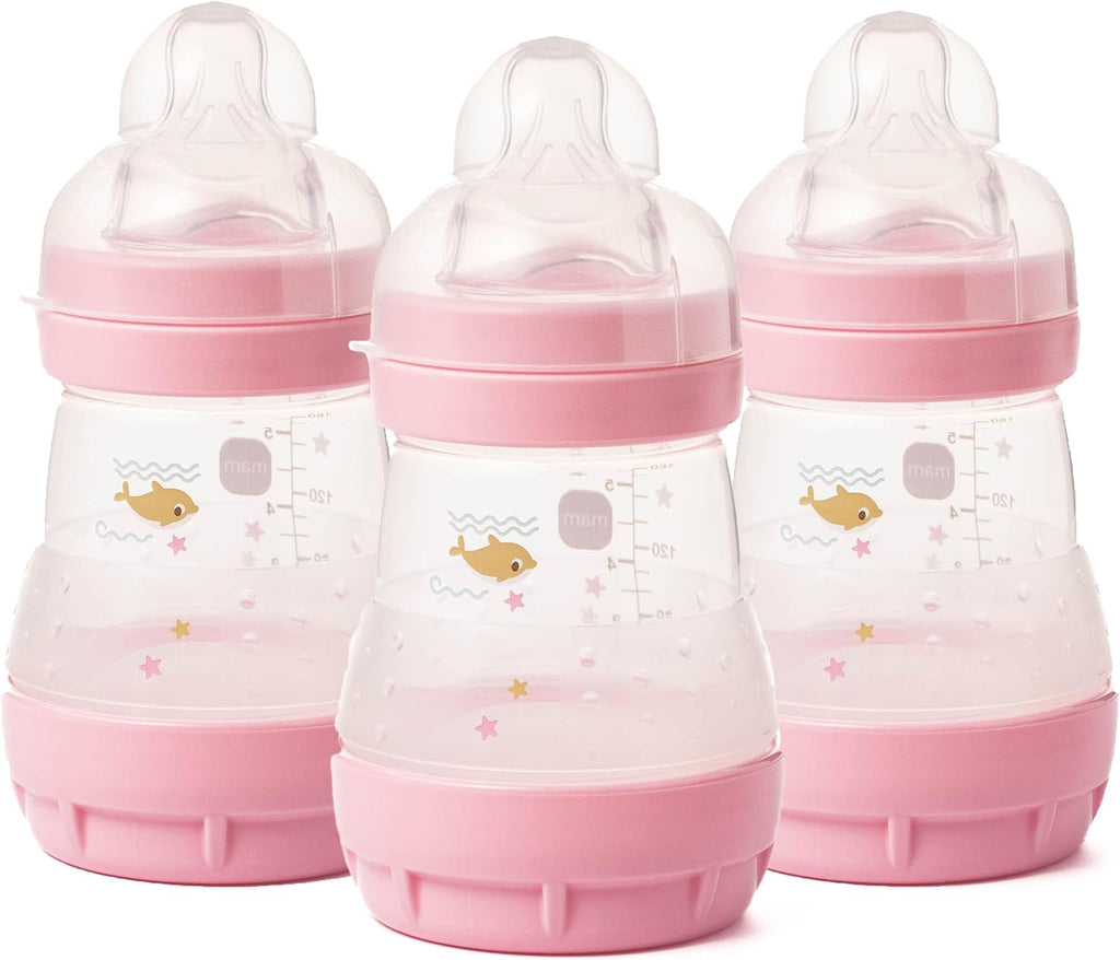 MAM Easy Start Anti-Colic Bottle| 3 x160ml, Self-Sterilising, Pink