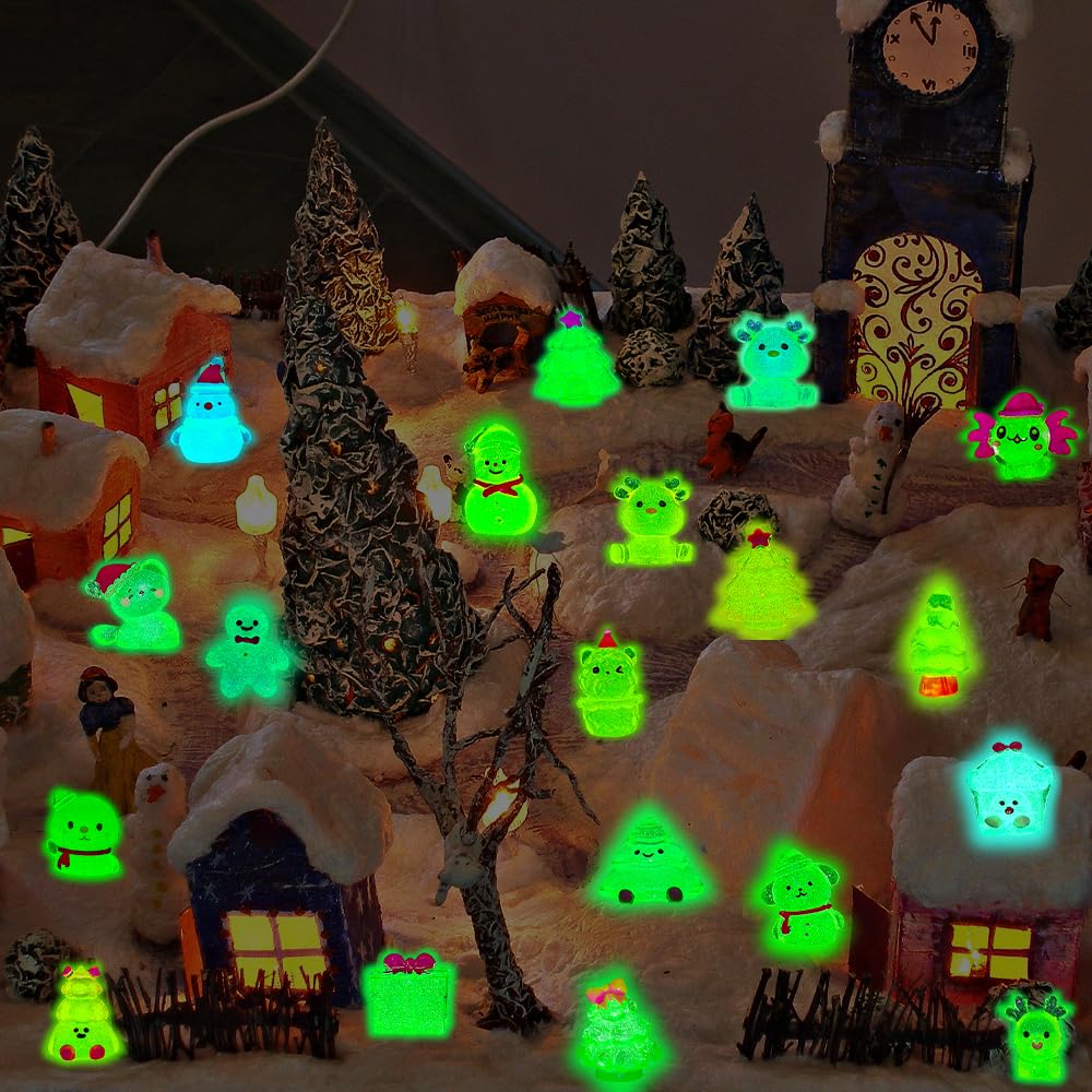 DIYDEC 24pcs Luminous Christmas Mini Resin Tree Figures Toys