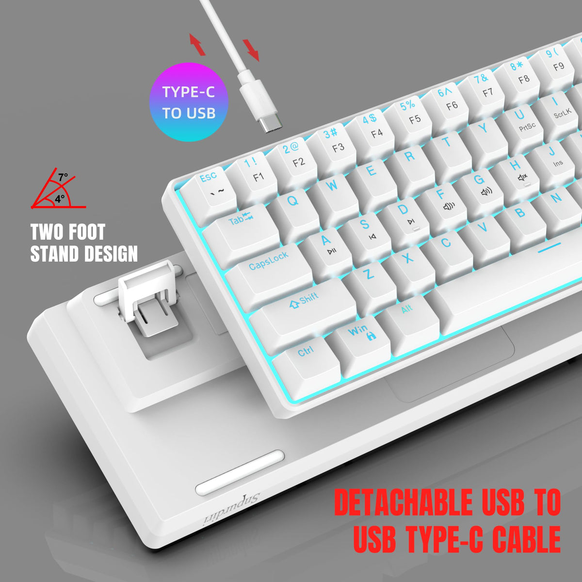 Snpurdiri 2.4G 60% Wireless Gaming Keyboard and Mouse Combo (White-Grey)