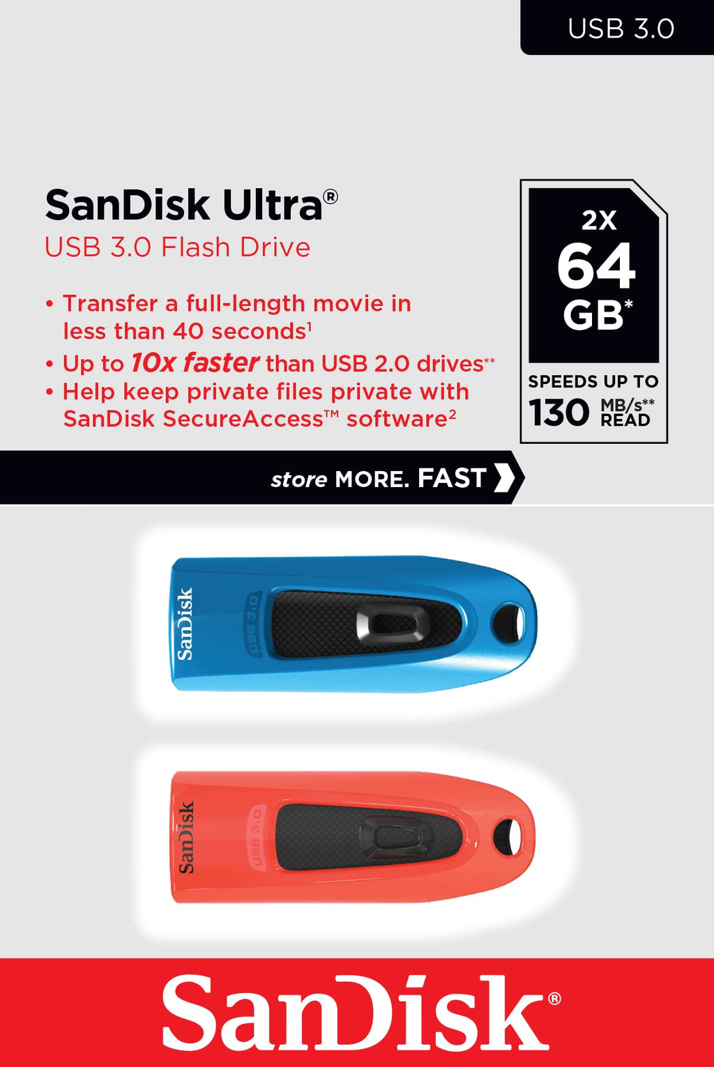 SanDisk 32GB Ultra USB 3.0 Flash Drive, USB stick, memory stick with transfer speeds up to 130MB/s, Password protection, RescuePRO Deluxe software for data recovery, Triple Pack, Black