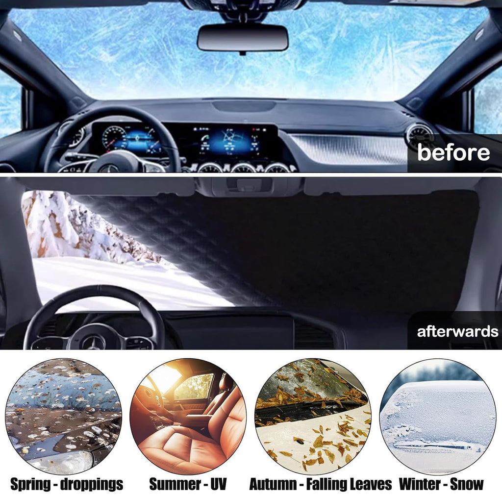 Maxee Car Windscreen Cover with 8 Magnetic, Enlarged Winter Snowproof Windshield Cover with Side Mirror Cover, Frost Guard for SUV Trucks Large Vehicles