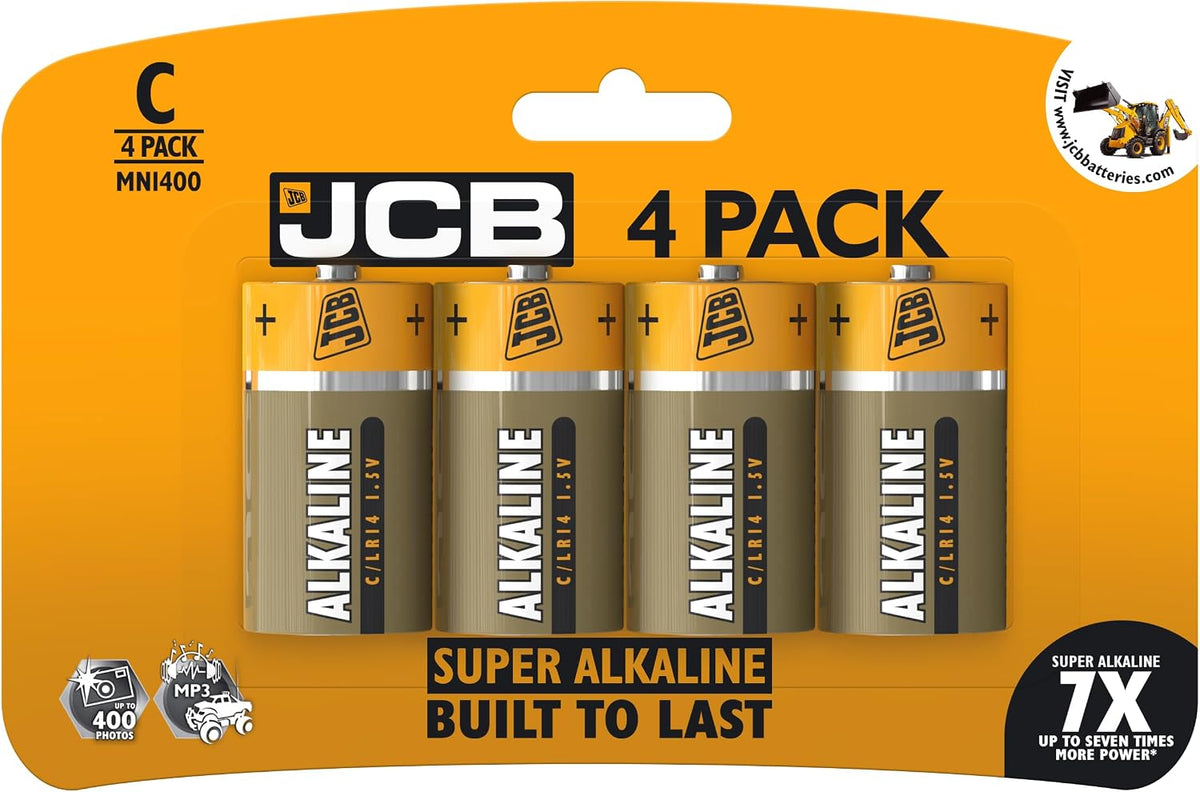 JCB Super Alkaline Batteries C Size 1.5V LR14 MN1400 Pack of 4