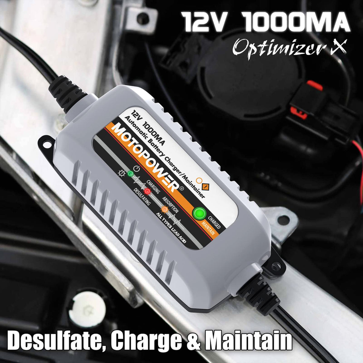 MOTOPOWER MP00205A 12V 800mA Fully Automatic Battery Charger/Maintainer - UK Plug