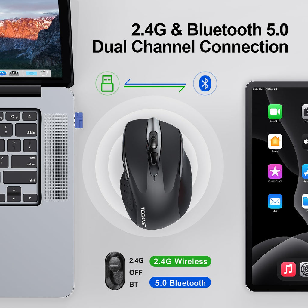 TECKNET Bluetooth Mouse, Wireless Mouse Rechargeable