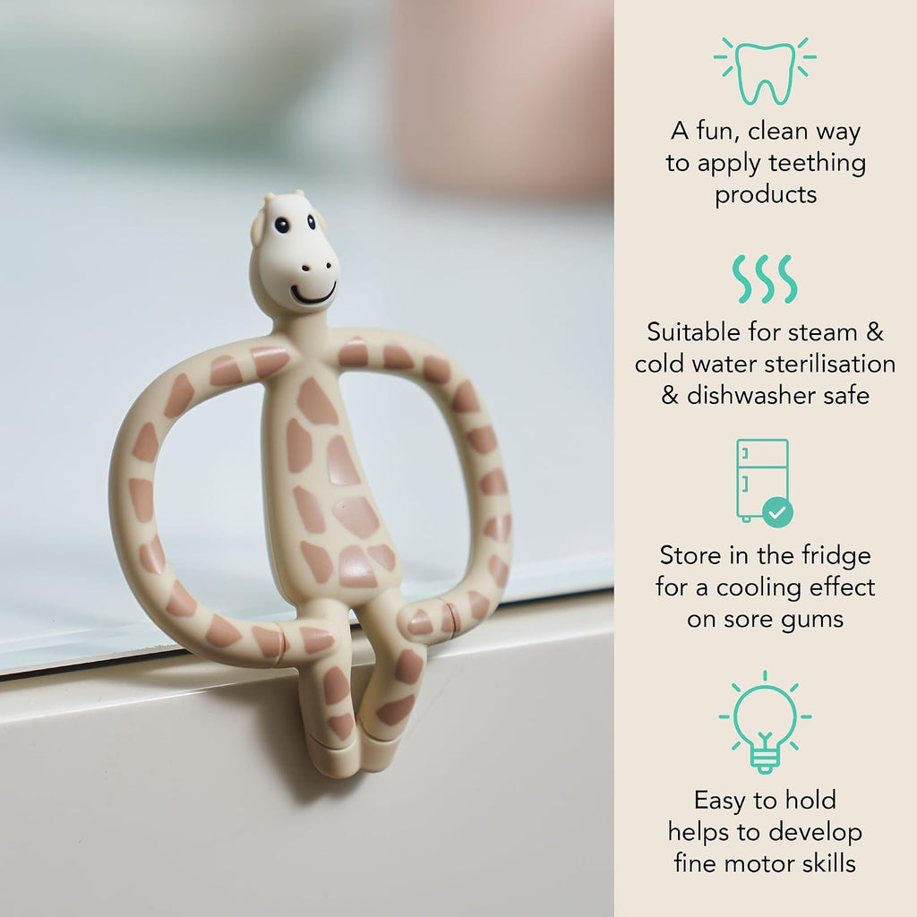 Matchstick Monkey, Antimicrobial Silicone Teether & Gel Applicator, Easy To Grip, BPA Free, 3 Months Old+, 11 cm, Gigi Giraffe, Pack of 1