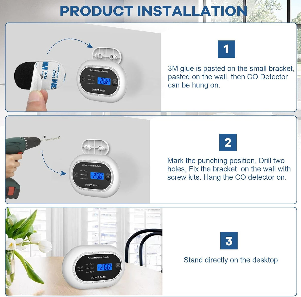 XINDUM Carbon Monoxide Detector 10-Year Battery LCD Display CE Black 1Pack