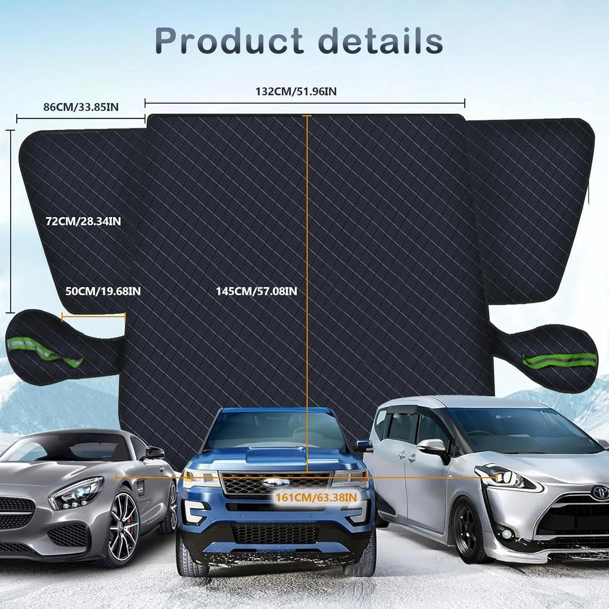 Maxee Car Windscreen Cover with 8 Magnetic, Enlarged Winter Snowproof Windshield Cover with Side Mirror Cover, Frost Guard for SUV Trucks Large Vehicles
