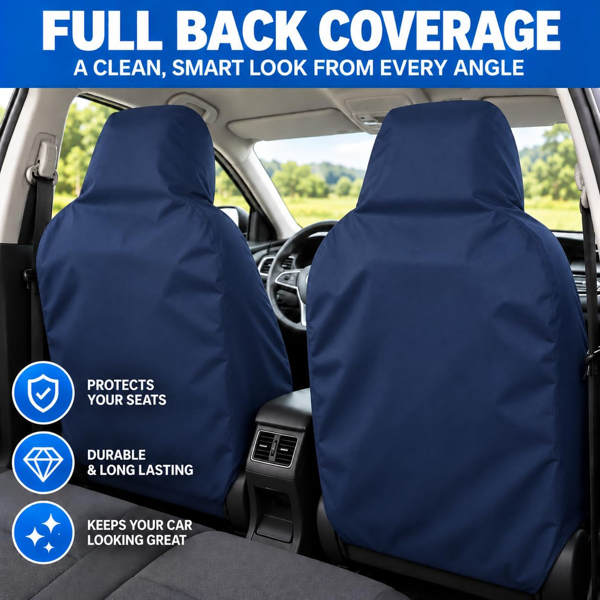 BLKWPSPFP920 Heavy Duty Black Waterproof Car Seat Covers/Protectors - 2 x Fronts