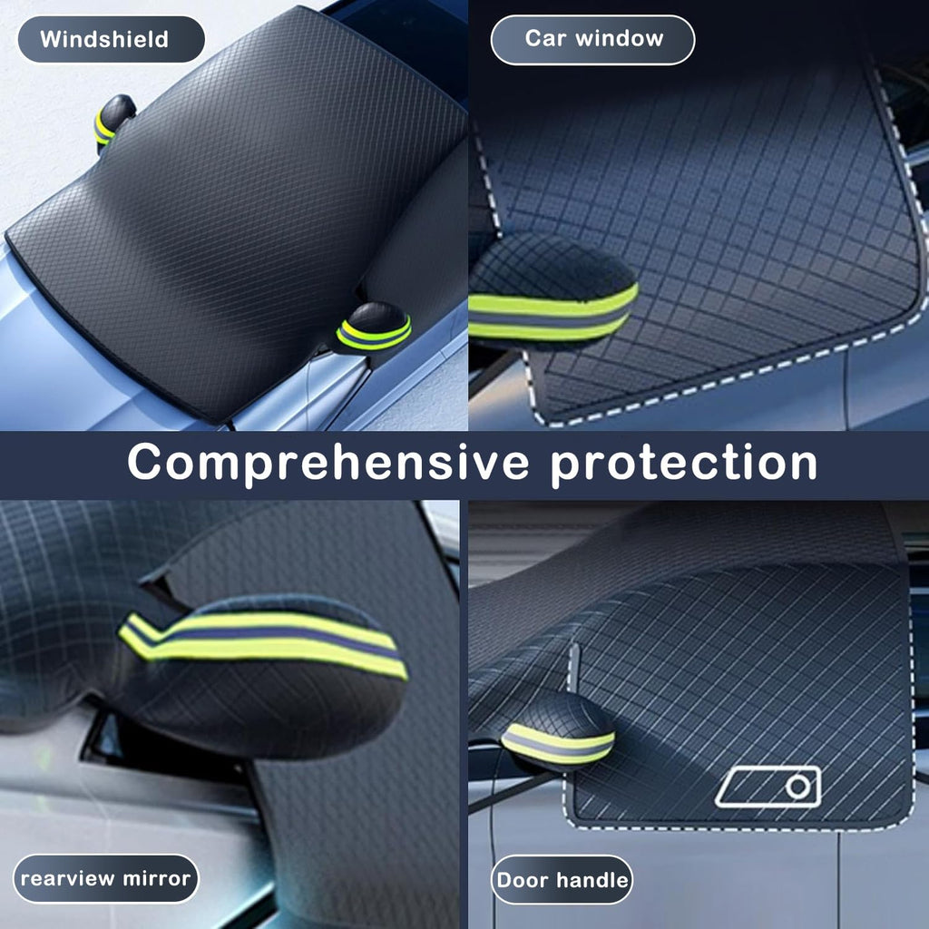 Maxee Car Windscreen Cover with 8 Magnetic, Enlarged Winter Snowproof Windshield Cover with Side Mirror Cover, Frost Guard for SUV Trucks Large Vehicles