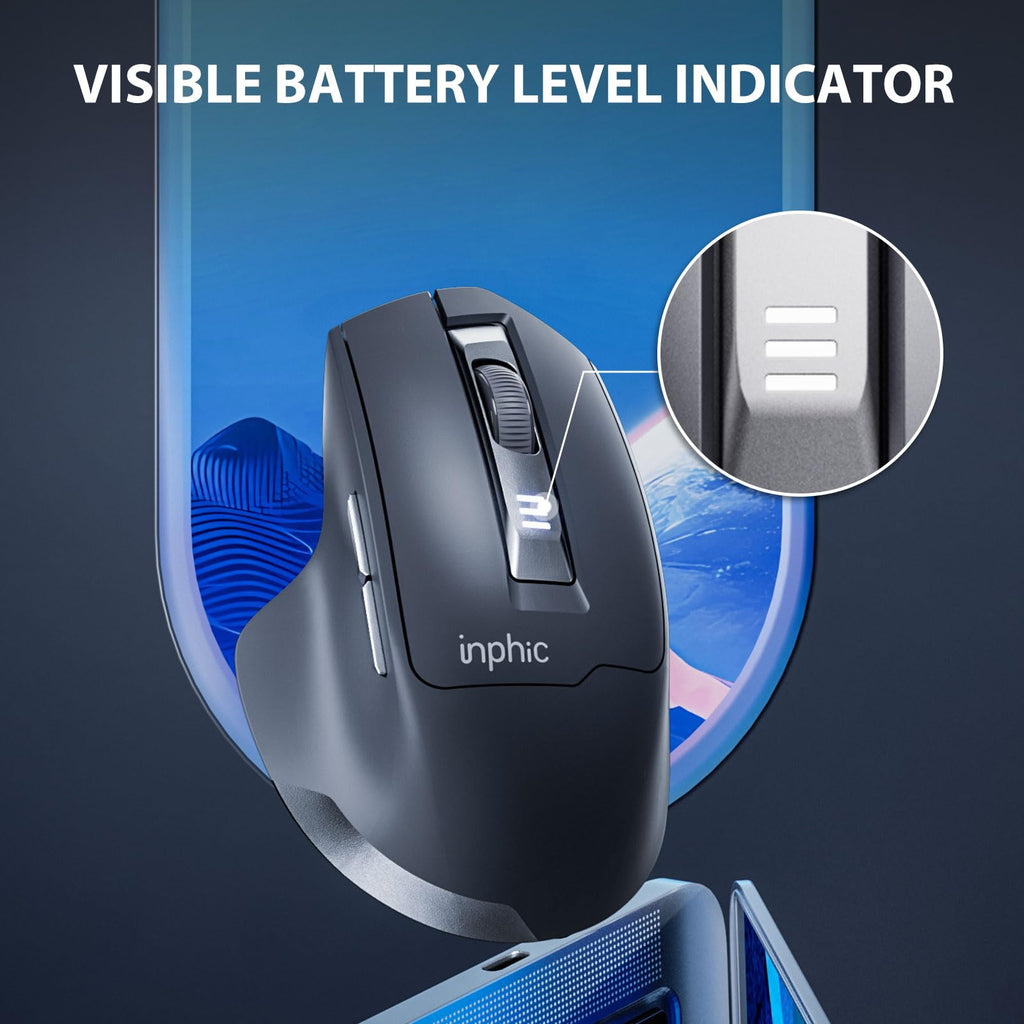 INPHIC Wireless Mouse Rechargeable, [Battery Level Visible], Silent Click USB 2.4G Cordless Mouse for Laptop PC Computer Tablets, 6 Buttons, 2400DPI 4 Adjustment Levels, Black