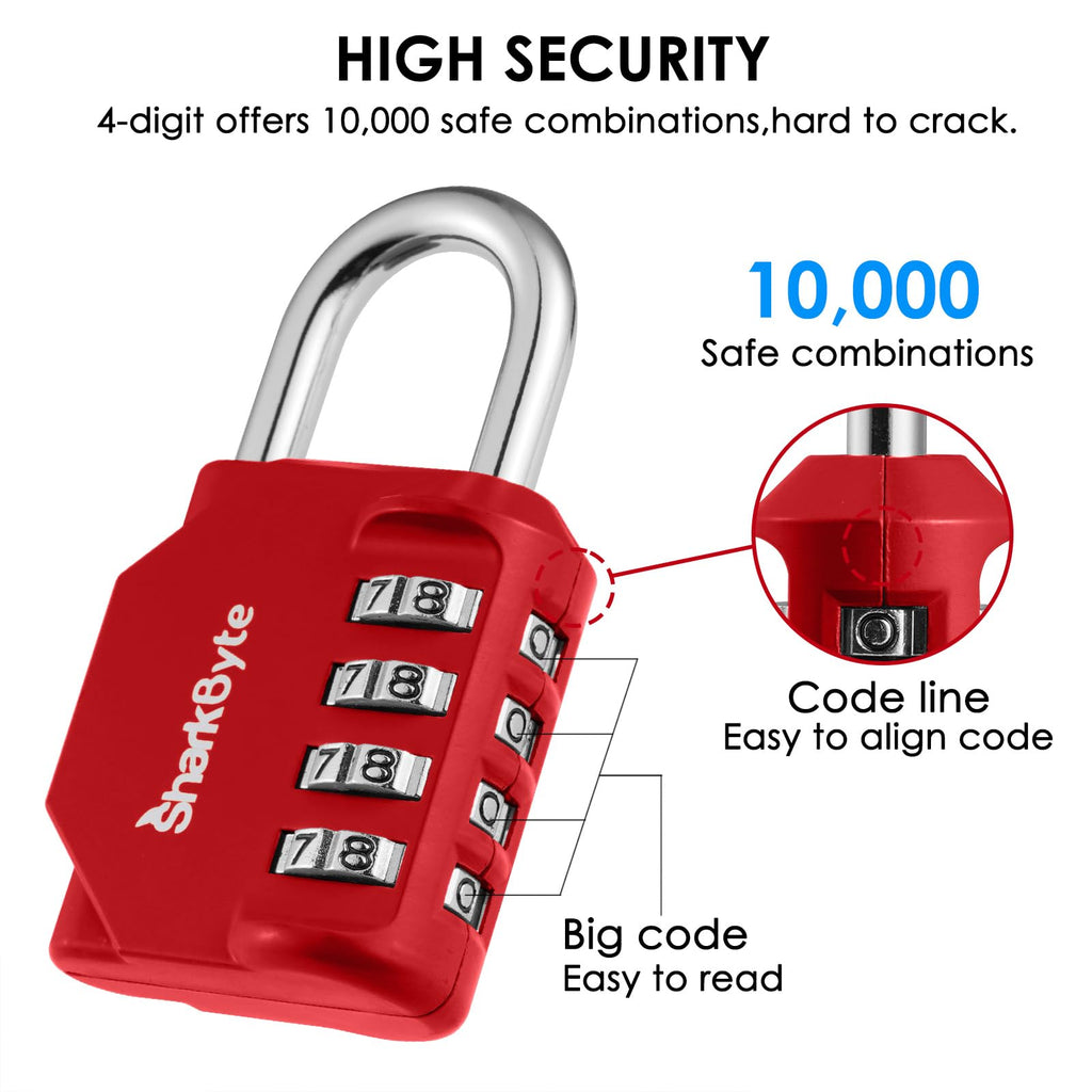 SharkByte Heavy Duty Combination Padlock – 4-Digit Weatherproof Outdoor Lock with Stainless Steel Shackle, Anti-Rust Resettable Code for Gym, School, Locker, Shed, Toolbox, Gate & Warehouse - Purple