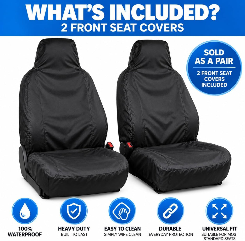 BLKWPSPFP920 Heavy Duty Black Waterproof Car Seat Covers/Protectors - 2 x Fronts