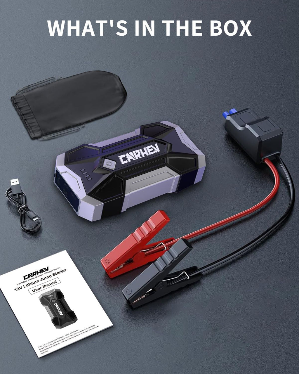 4500A Jump Starter Power Pack, Car Battery Booster Jump Starter Power Bank (up to 8.0L Gas or 8.0L Diesel Engine), Portable Car Starter with LED Flashlight, Jump Pack with Jump Leads