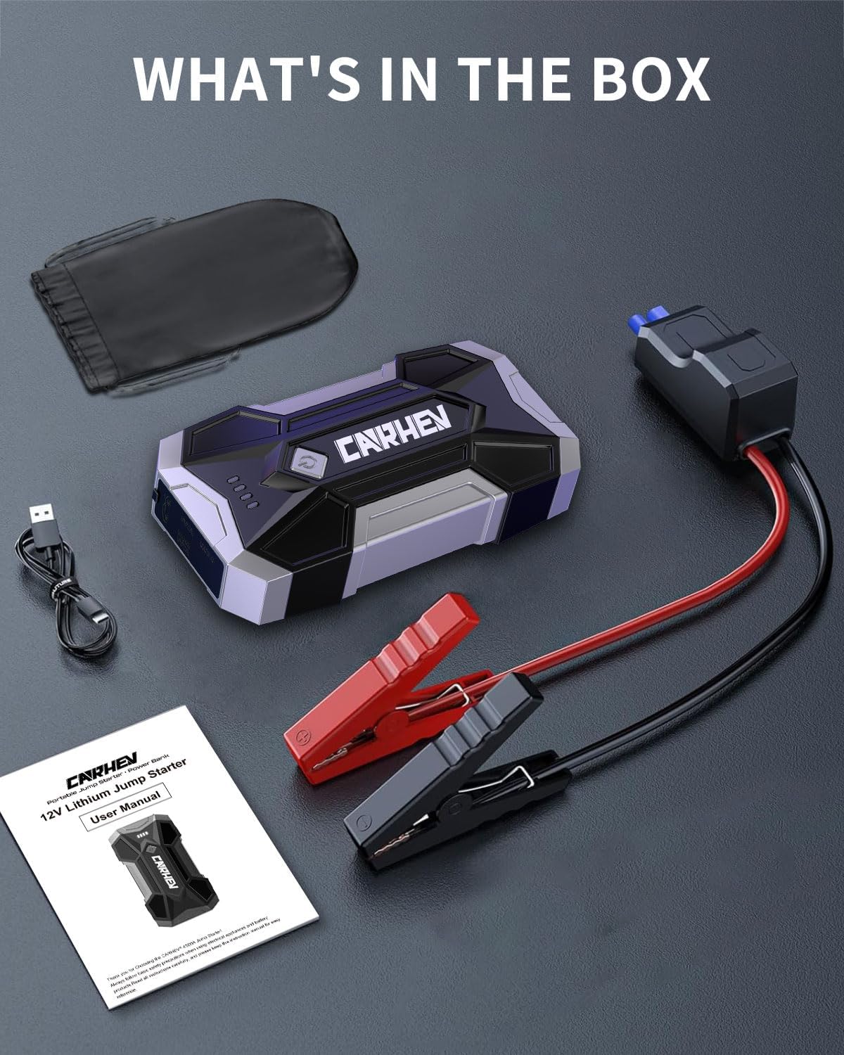 4500A Jump Starter Power Pack, Car Battery Booster Jump Starter Power Bank (up to 8.0L Gas or 8.0L Diesel Engine), Portable Car Starter with LED Flashlight, Jump Pack with Jump Leads