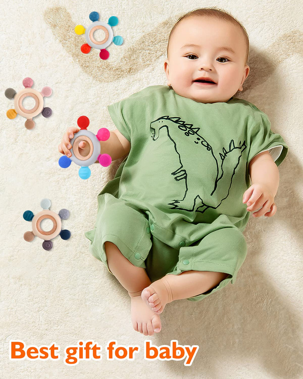 akolik Teething Toys for Baby,Teething Relief Teether Toys for Babies 3-6-12 Months, Silicone Sensory Wooden Teething Toys, BPA-Free,Baby Essentials for 3-6 Months Boy, Girl Toddlers