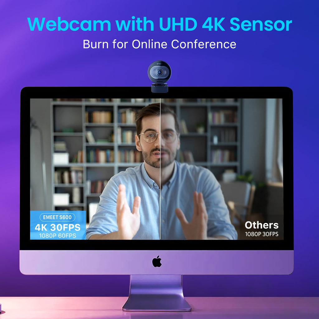 EMEET S600 4K Webcam for Streaming - Sony 1/2.55'' Sensor, PDAF Autofocus, 1080P@60FPS, 2 Noise Reduction Mics, Built-in Privacy Cover, 73° FOV, Streaming Camera for Live Commerce/Gaming/Beauty
