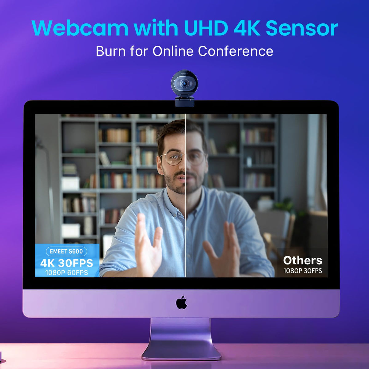 EMEET S600 4K Webcam for Streaming - Sony 1/2.55'' Sensor, PDAF Autofocus, 1080P@60FPS, 2 Noise Reduction Mics, Built-in Privacy Cover, 73° FOV, Streaming Camera for Live Commerce/Gaming/Beauty