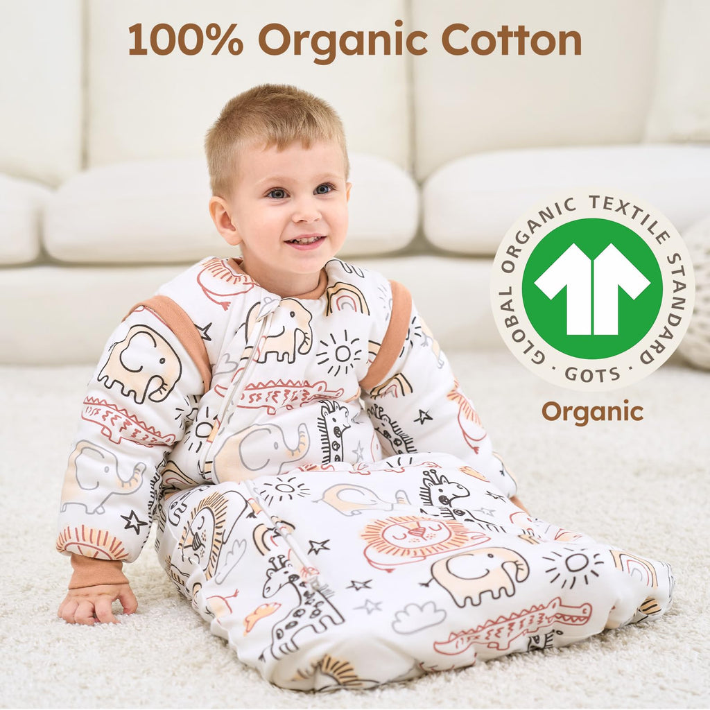Yoofoss Baby Sleeping Bag 3.0 TOG - 6-12 Months Winter Sleeping Bag Baby with Removable Long Sleeves 100% Organic Cotton Sleep Sack Newborn Infant Toddler Giraffe