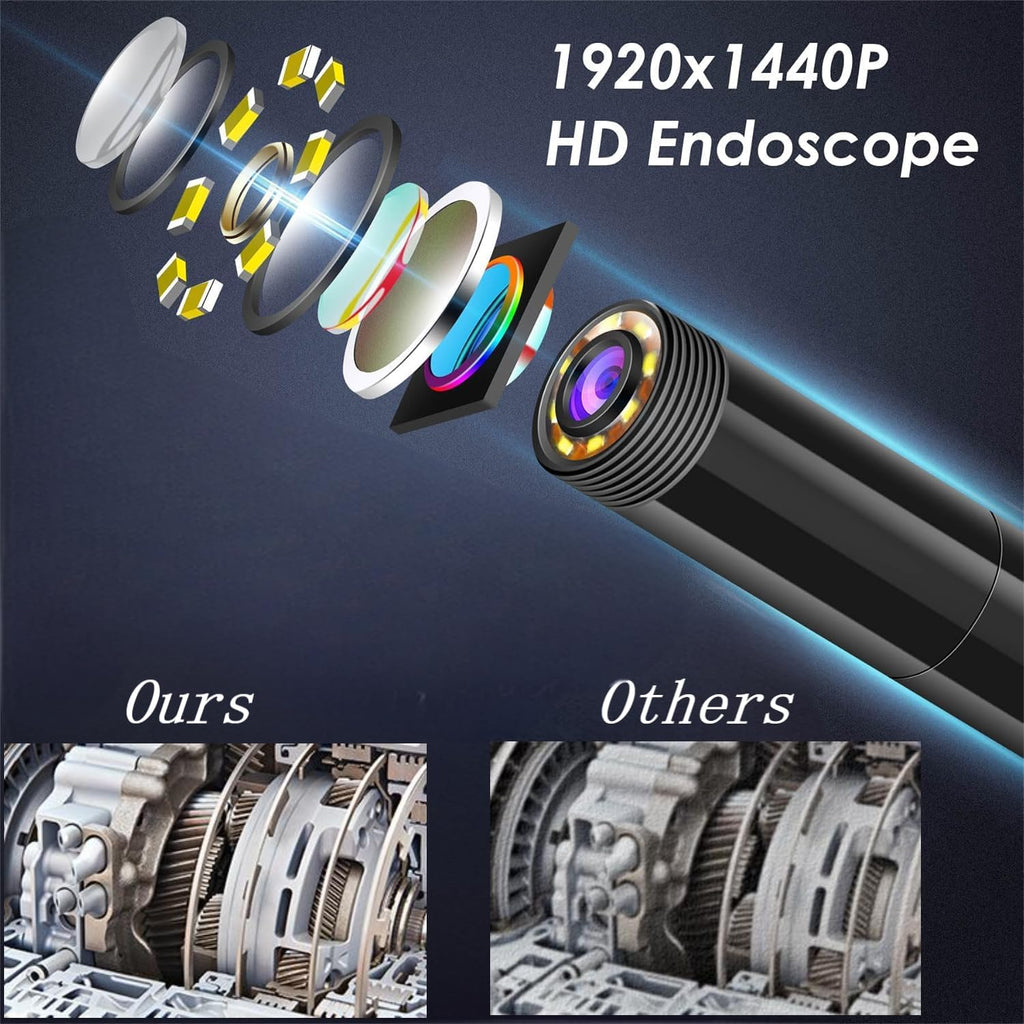 Endoscope Inspection Camera with Lights, 1920P HD Flexible Borescope Lens, 16.5ft Semi-Rigid Snake Cameras,IP67 Tube Sink Pipe Drain Overhaul, for Android, iPhone, iPad, Tools