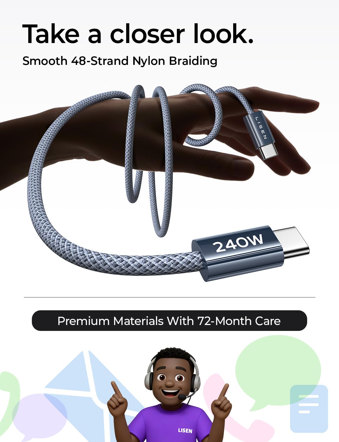 LISEN 5-Pack USBC Cables [3.3/3.3/6.6/6.6/10FT] for iPhone 16/15 Pro Max, Samsung S24/S23, iPad & MacBook Air/Pro - 60W (3.1A) Fast