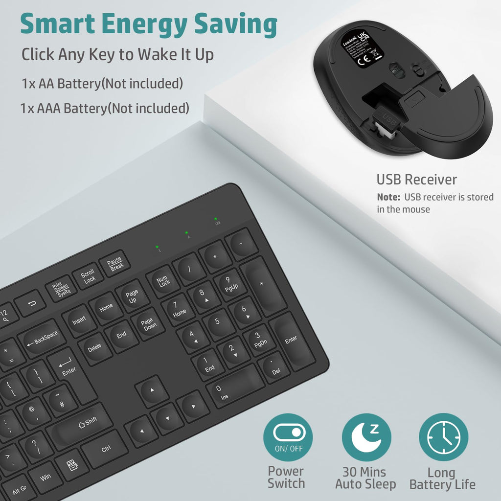 LeadsaiL Wireless Keyboard and Mouse Set, 2.4GHz USB Computer Keyboards and Mouse Combo, Ergonomic Design with 12 Multimedia Shortcuts for HP/Lenovo Laptop and Mac-Pink