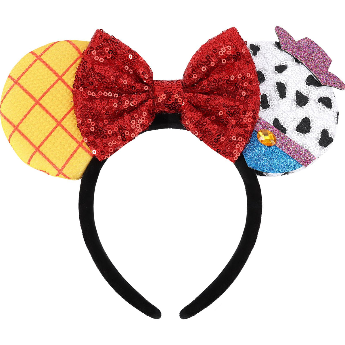 UNSPAZ Mouse Ears Headbands, Sequin Mouse Ears for Women Girls Boys, Shiny Bow Headband for Cosplay Costume Party Decorations Hair Accessories (Polka Dots)