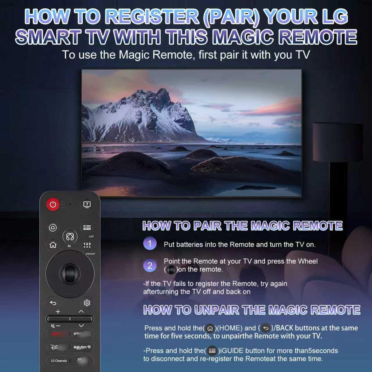 Magic Remote for LG-TV-Remote, Replacement for LG Smart TV Remote Control, AN-MR20GA Compatible Universal Remote Control with Voice, Pointer and Netflix/Prime Video Hotkeys