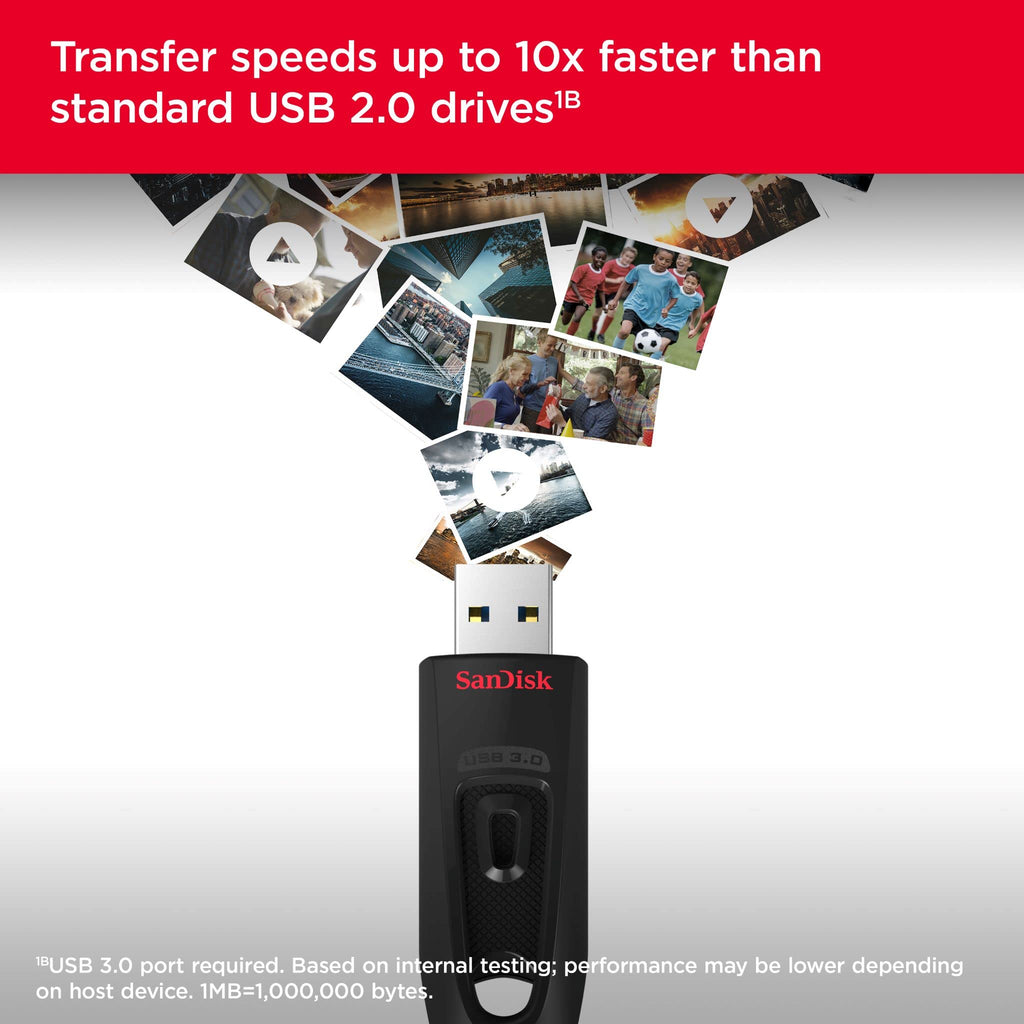 SanDisk 32GB Ultra USB 3.0 Flash Drive, USB stick, memory stick with transfer speeds up to 130MB/s, Password protection, RescuePRO Deluxe software for data recovery, Triple Pack, Black
