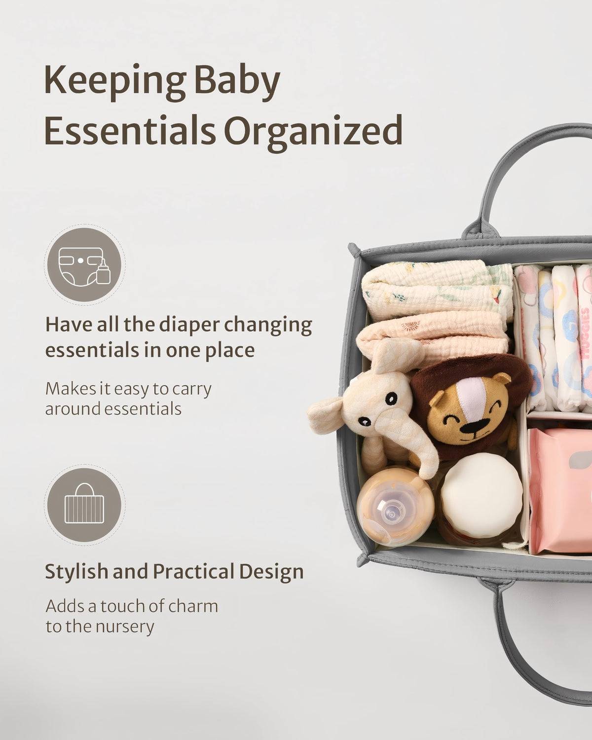 Blissful Diary Nappy Caddy Organiser, Baby Diaper Caddy for Nappy Station, Stylish Storage Basket for Newborn Essentials, Baby Shower Gifts for Girl or Boy, Sage Green