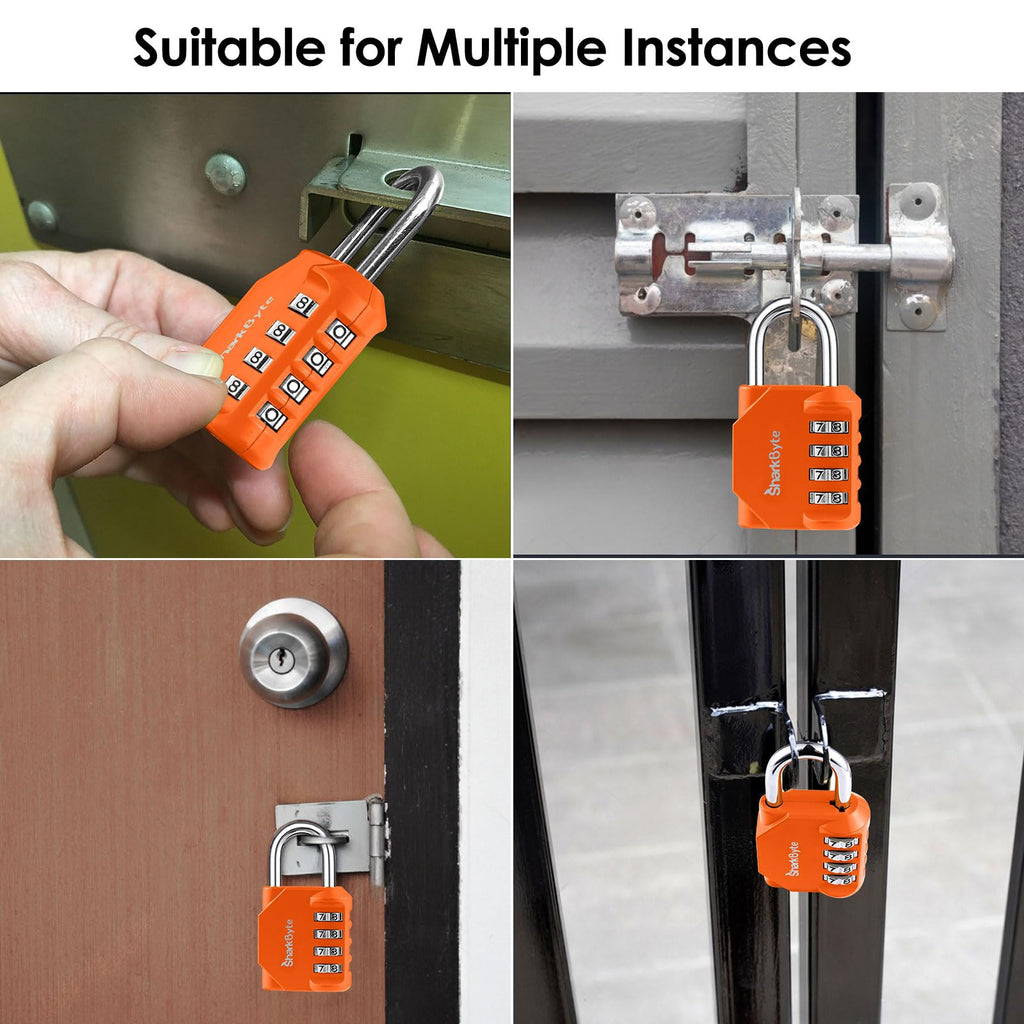 SharkByte Heavy Duty Combination Padlock – 4-Digit Weatherproof Outdoor Lock with Stainless Steel Shackle, Anti-Rust Resettable Code for Gym, School, Locker, Shed, Toolbox, Gate & Warehouse - Purple