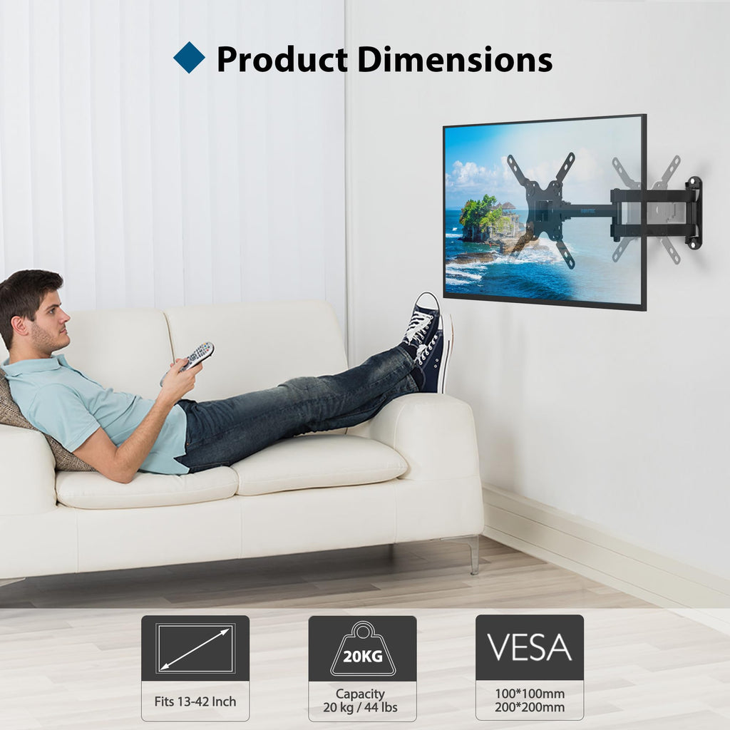 BONTEC TV Wall Bracket for 13-42 Inch TVs, Full Motion TV Wall Mount, 20 kg