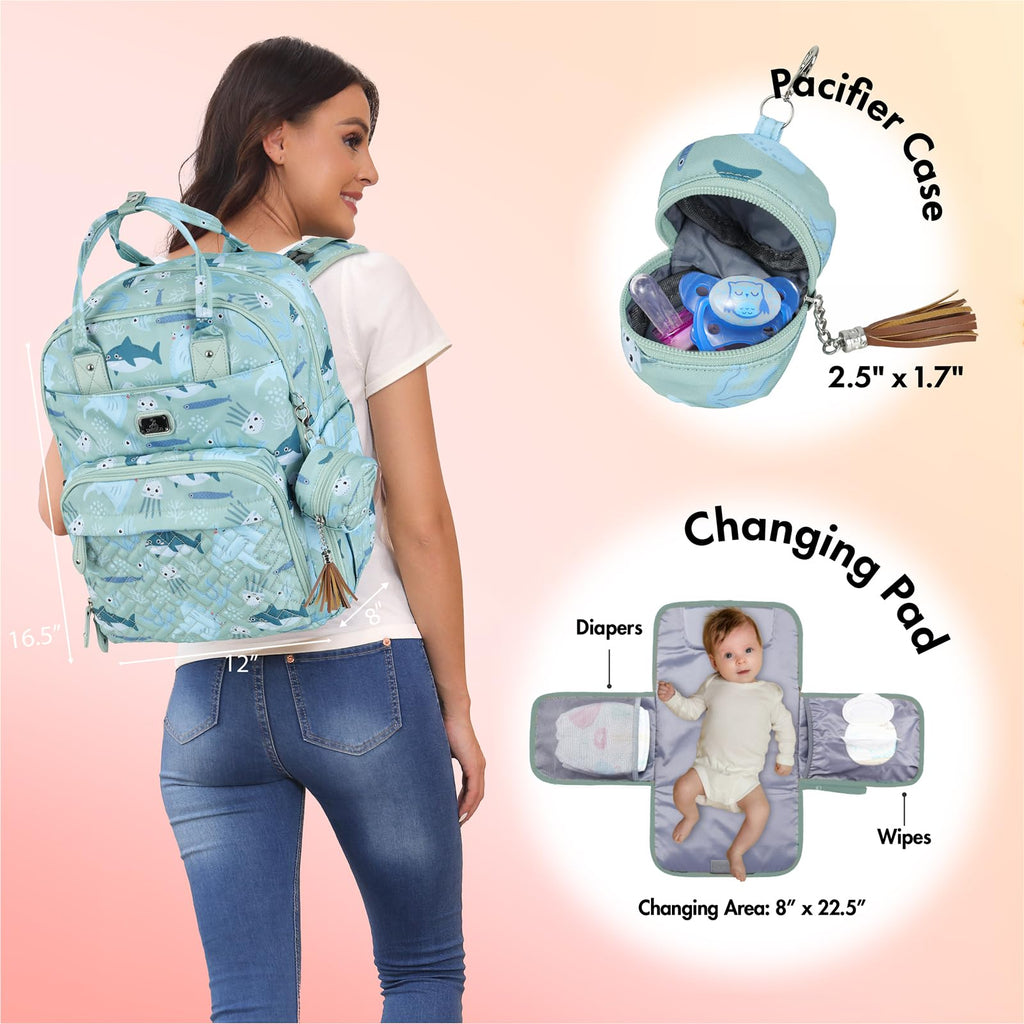 Dikaslon Baby Changing Bag Backpack, Large Nappy Back Pack Multifunction Baby Bags with Portable Changing Mat, Pacifier Holder, and Stroller Straps, for Mom and Dad