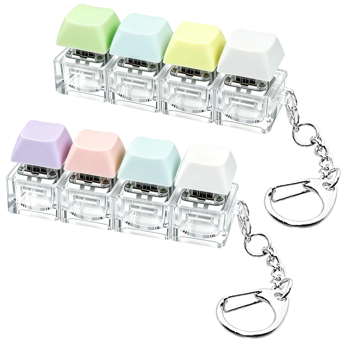 2 PCS Keyboard Fidget Toy, Keyboard Fidget Keychain 4-in-1 Keyboard Decompression Button Finger Clicker Toys (Pink Yellow White Green, General)