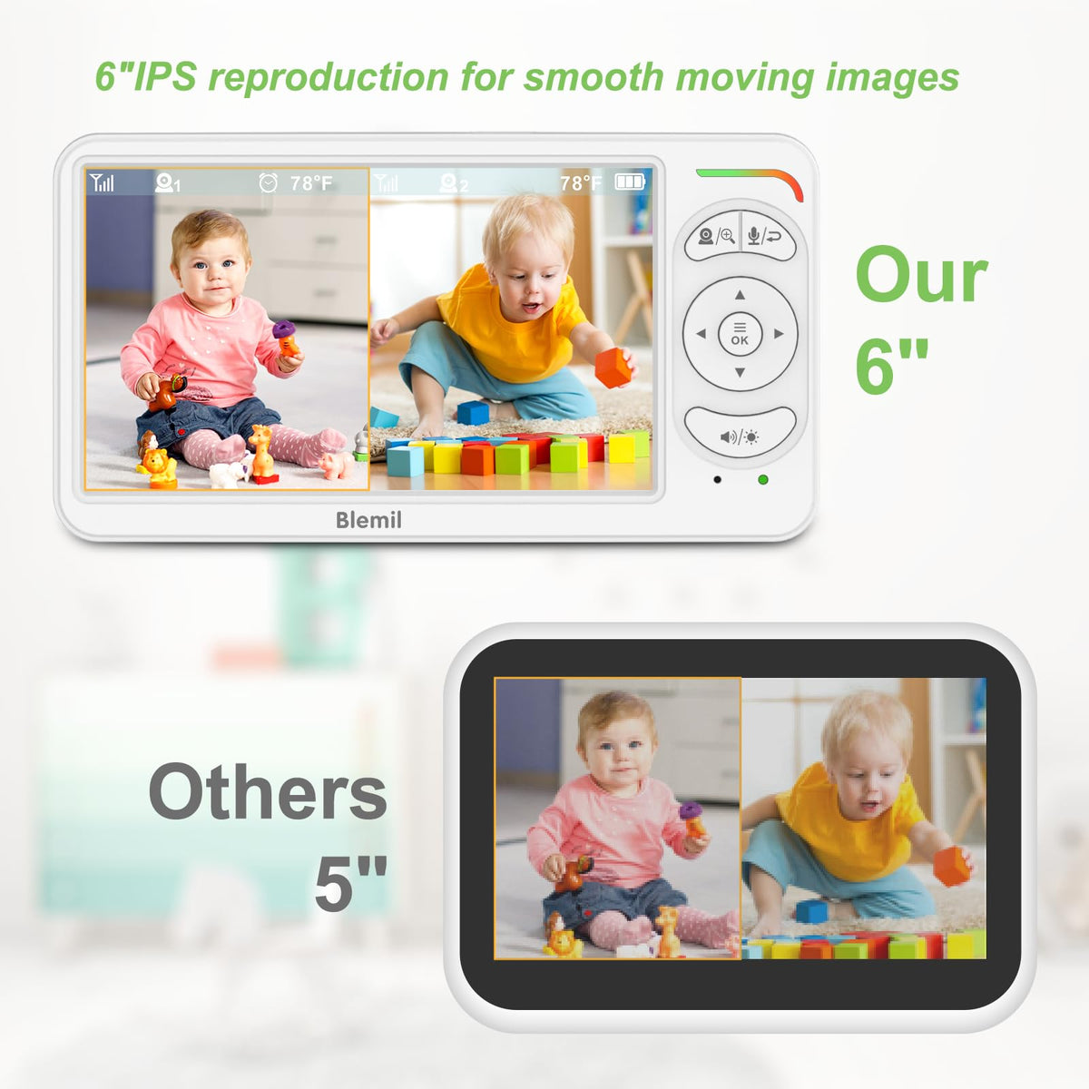 Blemil Baby Monitor with Camera, 6'' IPS Screen Baby Camera Monitor No WiFi