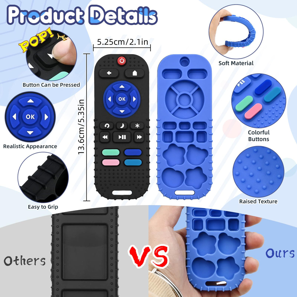 Teething Relief Teethers Toys for Babies 3-6 12 Months Gifts, Silicone Remote Control Baby Teether Bath Toys for 3 6 9 Months Newborn Infant Boy Girl Autism, Food Grade Silicone Sensory Toys, Black