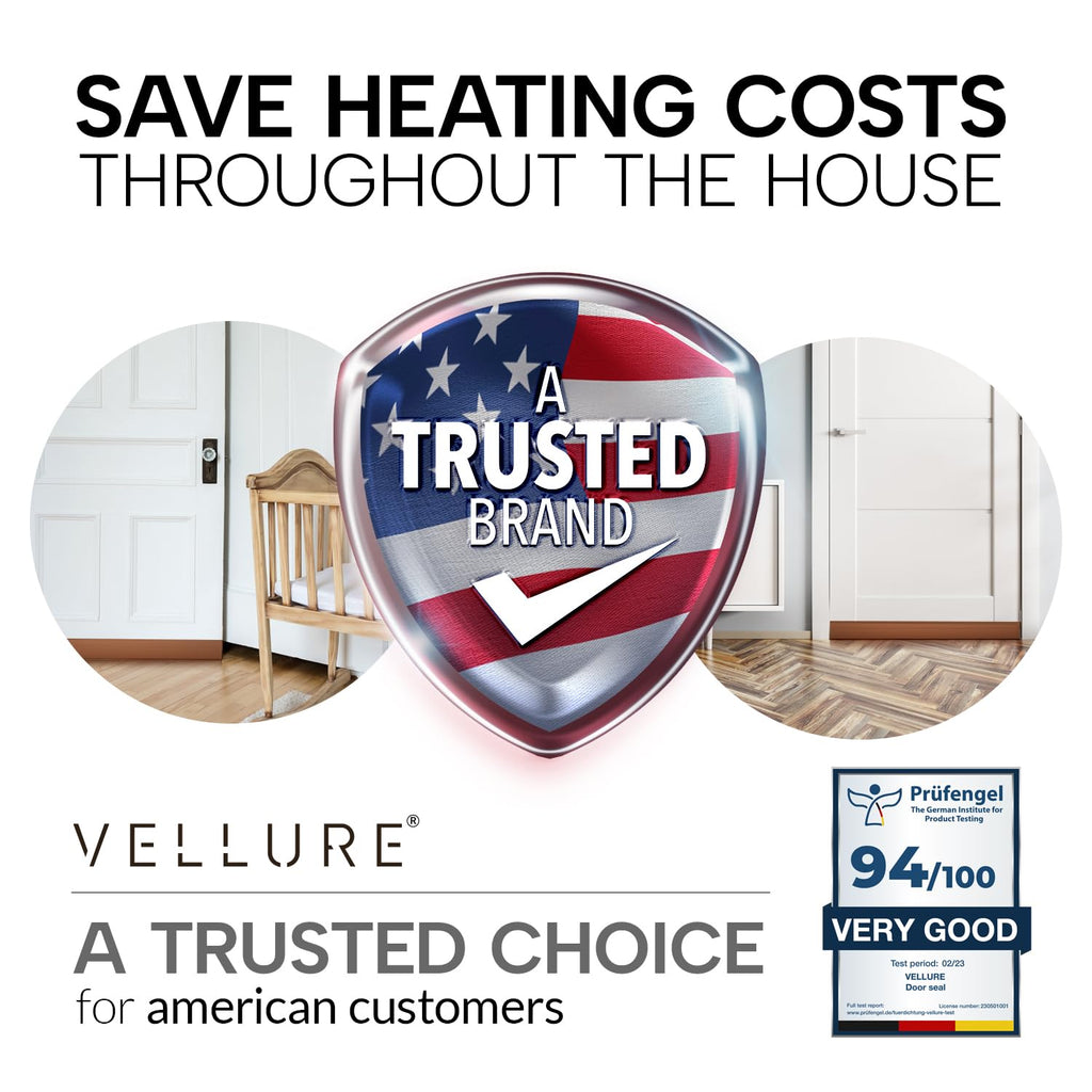 Vellure® Premium Door Draft Excluder Strip - Door Seal for Energy Saving - Quick and Easy Installation - Draught Excluder for Bottom of Door - Ideal for Keeping Out Cold