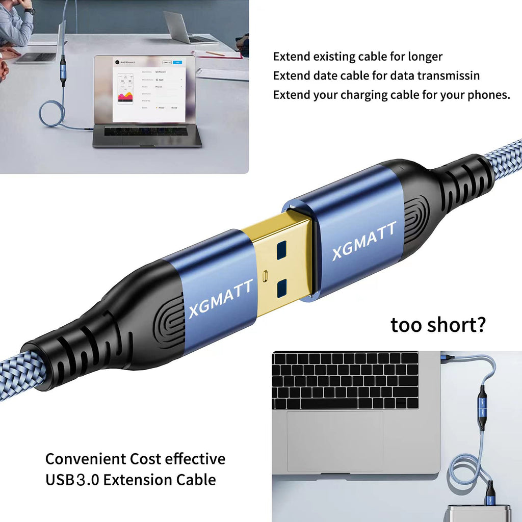 USB 3.0 Extension Cable 1M 2Pack USB Extender Male to Female,Black