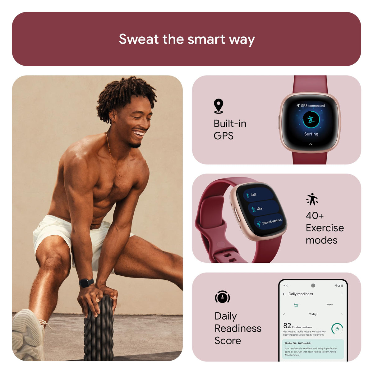 Google Fitbit Versa 4 Fitness Smartwatch with built-in GPS and up to 6 days battery life - compatible with iOS 15 or higher & Android OS 9.0 or higher, Waterfall Blue/Platinum