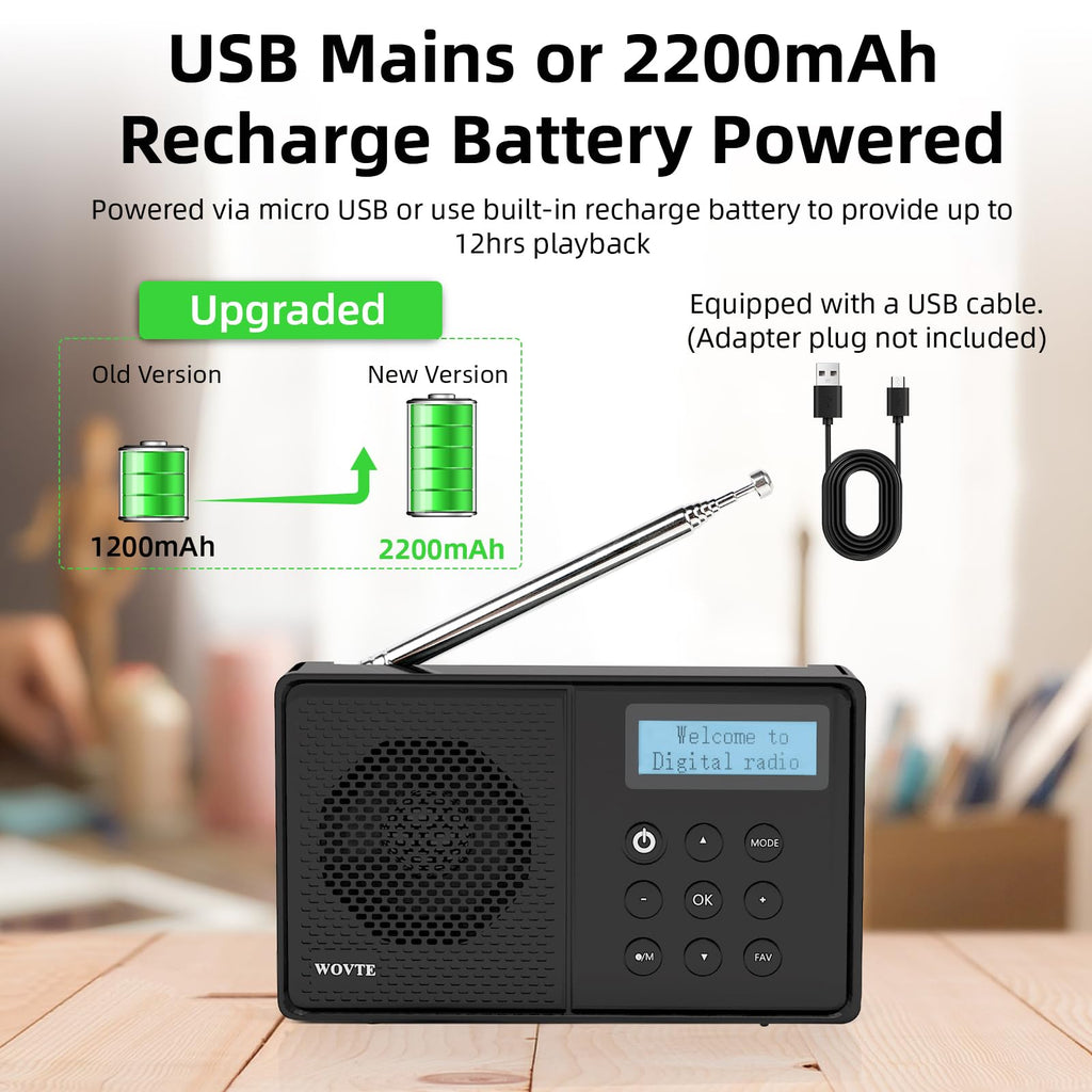 WOVTE Portable DAB/DAB+/FM Digital Colour Display Radio