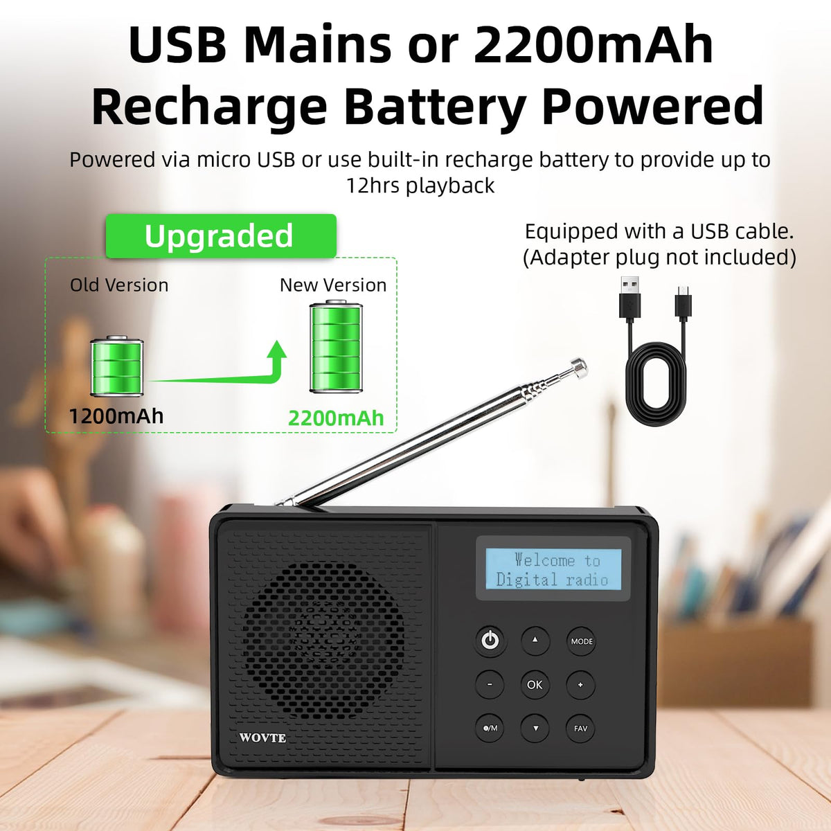 WOVTE Portable DAB/DAB+/FM Digital Colour Display Radio