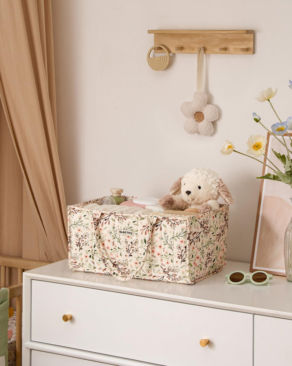 Blissful Diary Nappy Caddy Organiser, Baby Diaper Caddy for Nappy Station, Stylish Storage Basket for Newborn Essentials, Baby Shower Gifts for Girl or Boy, Sage Green
