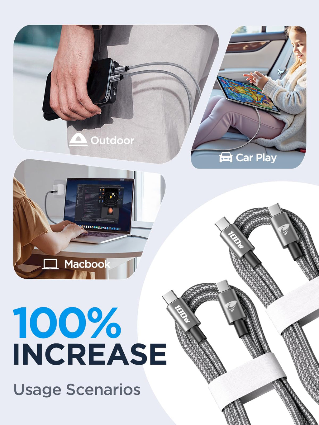 100W USB C to USB C, Fast Charging Cable 3M Long Type C Cable C to C Charger Fast Charg Lead Usbc to Usbc for iPhone 16 15 Pro Max Plus MacBook iPad Pro/Air Samsung Galaxy S23/S22/S21 Google Pixel