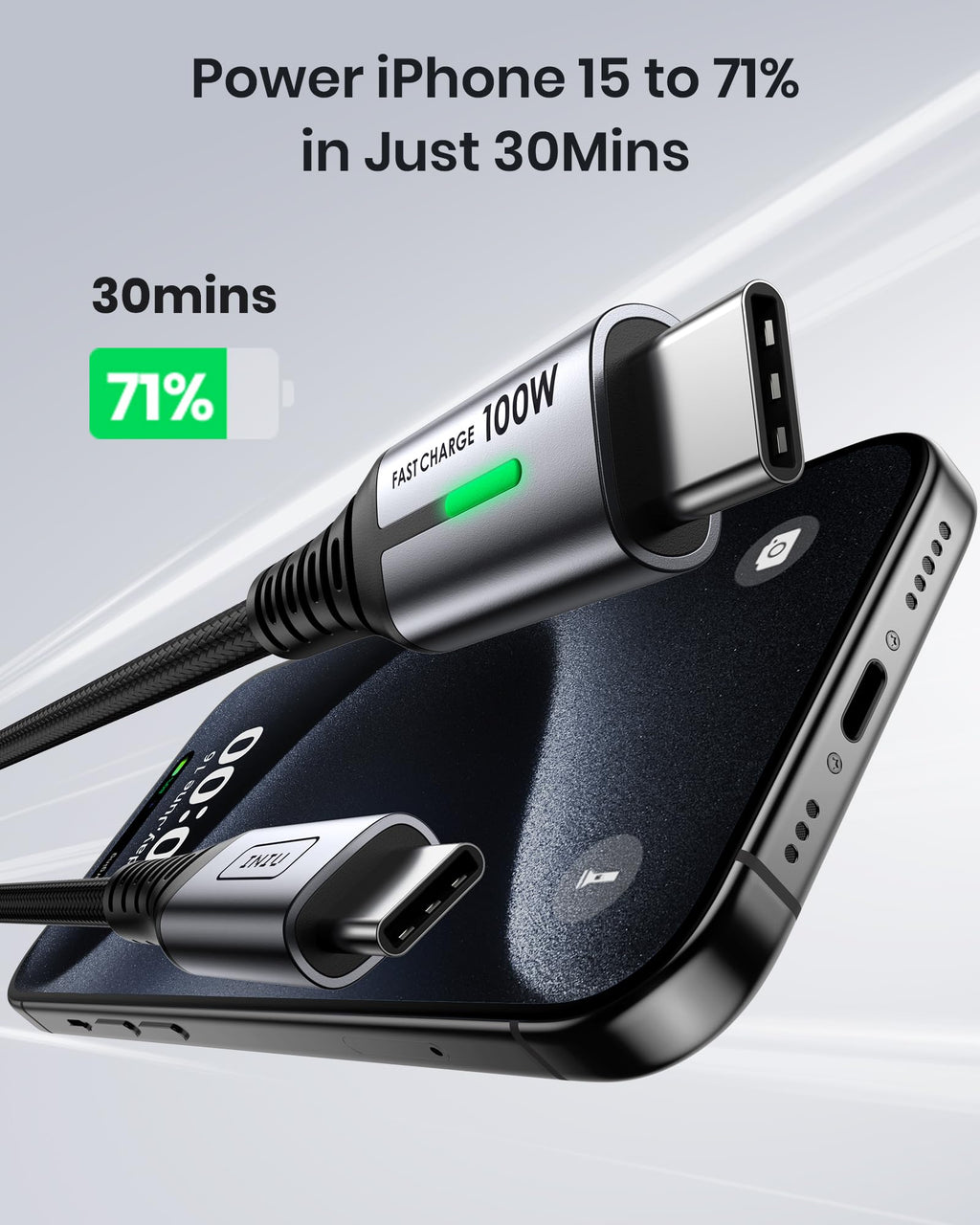 INIU USB C Cable, 2m White 100W Fast Charging Type C Cable