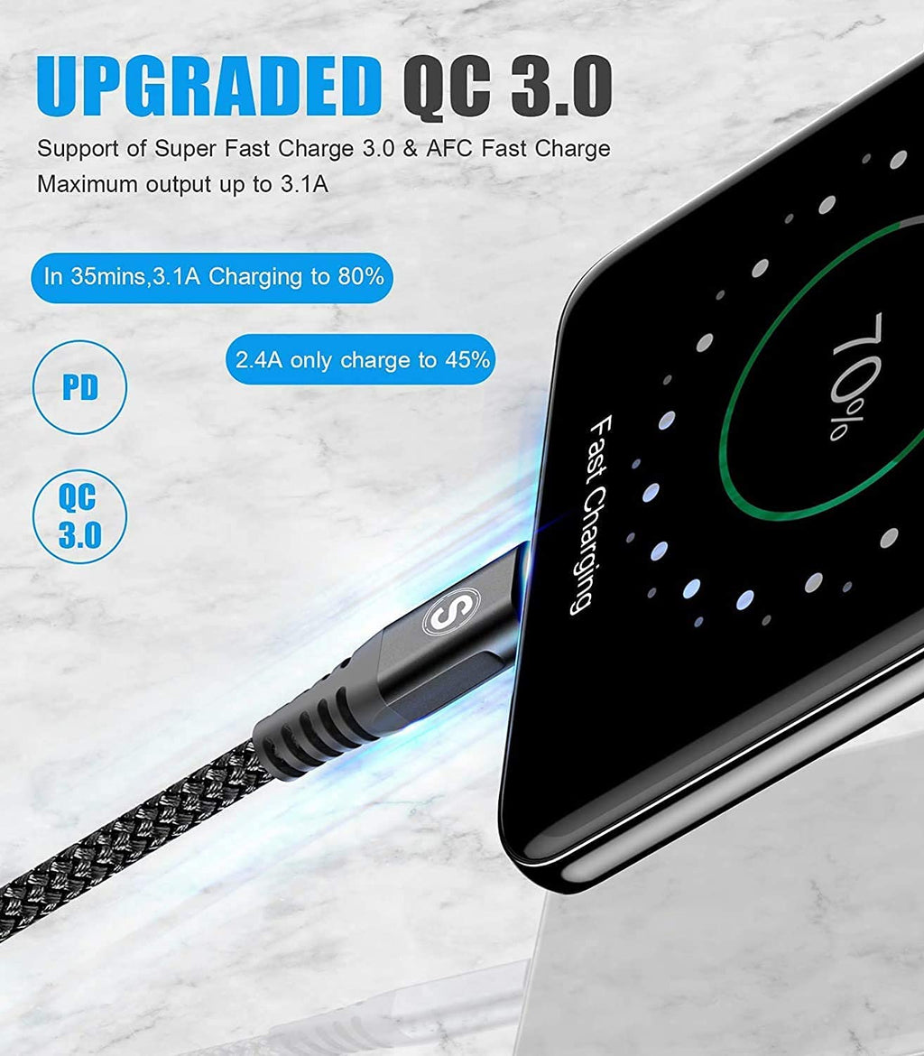 2-Pack 3m 60W USB C to USB C Charger Cable, PD Type C Super Fast Charging for iPhone 16 15 MacBook iPad Pro, Samsung Flip Fold 7 6 5 S25 S24 S23 Ultra, Steam Deck, Nintendo Switch etc