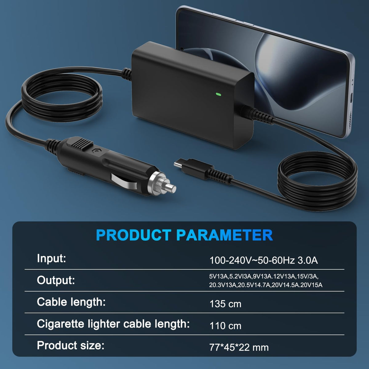 12V/24V 100W Car Laptop Charger USB C Compatible with MacBook Lenovo Dell