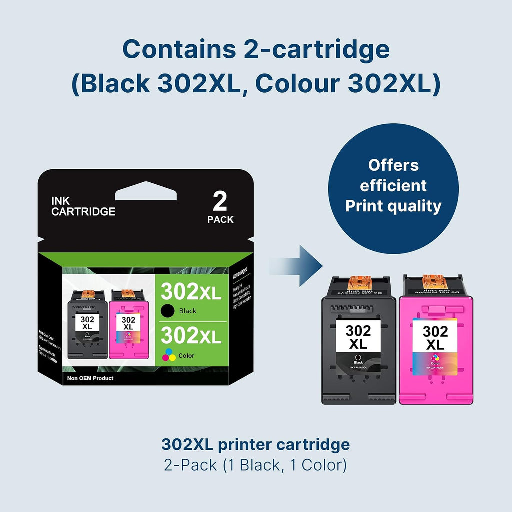 302XL Ink Cartridges Replacement for HP 302 302XL Ink 1Black 1Tri-Colour